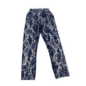 Carbon38 Metallic Snake High Rise Leggings Navy Blue Silver Snakeskin Yoga, XS